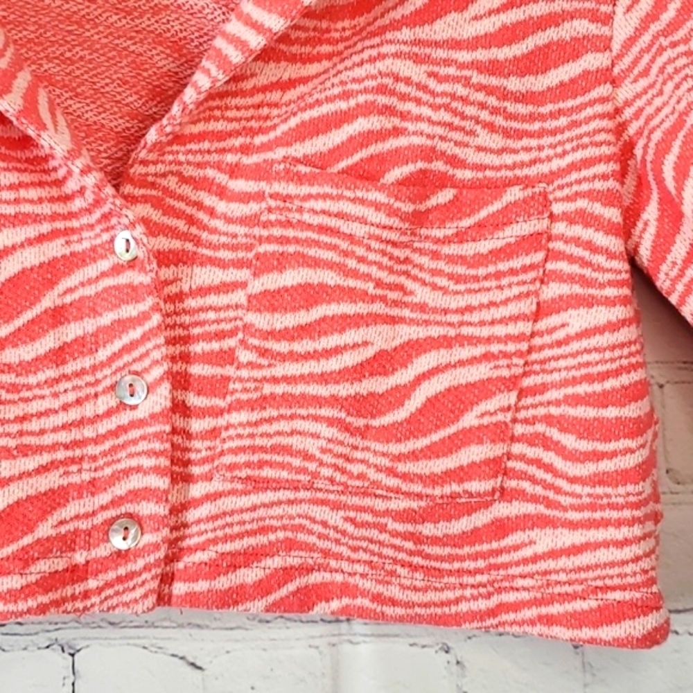 Zara Coral Zebra Print Crop Style Collared Blazer Abalone Buttons Size XS Y2K - Picture 7 of 13